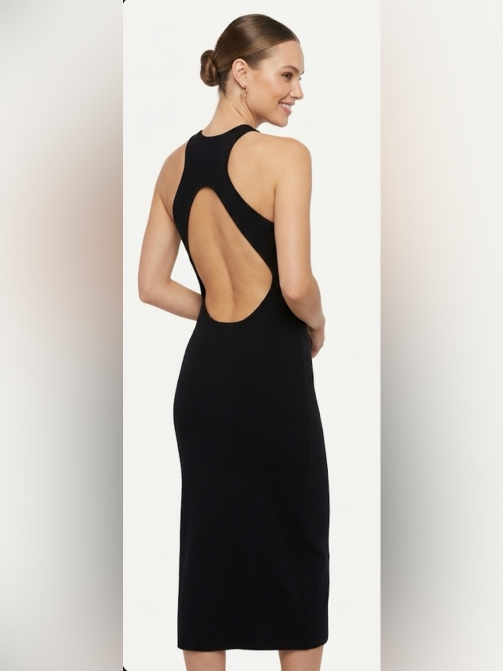 House Of Harlow 1960 Black Ribbed Knit Halter Midi Dress Open Back Size M